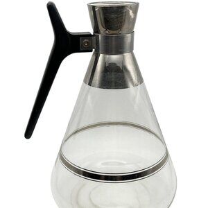 Vintage Inland Glass MCM Large Glass Carafe Pitcher Silver Rim - No Cork/Lid